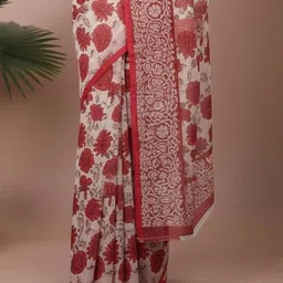 MUNGA FASHION Floral Pure Cotton Handloom Block Print Saree image 3