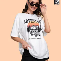 Christy World Women Pack Of 2 Printed Cotton Extended Sleeves Oversized T-shirt-image-29