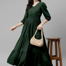 Raiyani Fashion Women Puff Sleeves Crepe Fit & Flare Maxi Dress-image-94