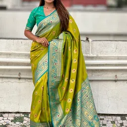 ELITE WEAVES Floral Woven Design Zari Banarasi Saree-picture-16