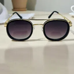 SPADEACES Unisex UV Protected Lens Round Sunglasses 8007 Gold Blk- image 4