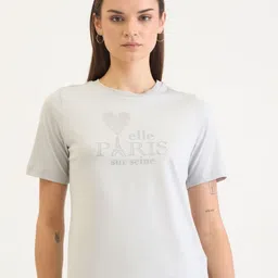 ELLE Women Typography Printed Round Neck Cotton T-shirt-image-22
