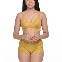 samvar Women Red,Yellow,Black Net Bra Panty Set for Lingerie Set Undergarments Pack of 3 image 4