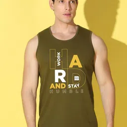 WOOSTRO Pack Of 2 Pack Of 2 Scoop Neck Ultra-Soft Gym Vests VWS26(HARD OLIVE)(PLAIN BLACK) image 4