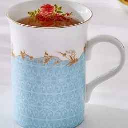 Home Centre Blue & White Floral Printed Bone China Glossy Mugs Set of Cups and Mugs image 1