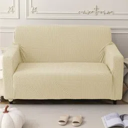 HOUSE OF QUIRK Cream-coloured Self Design Jacquard Soft Touching 4 Seater Sofa Cover image 2