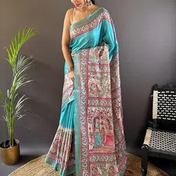 ELITE WEAVES Ethnic Motifs Zari Silk Blend Tussar Saree-image-92