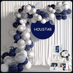 Solid Silver White Blue Balloons Garland Decoration Kit With Arch Ribbon Pack Of 52-A Balloon-image-62