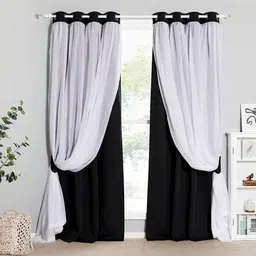 BFAM Black & White Set of 2 Floral Black Out Window Curtain-picture-40
