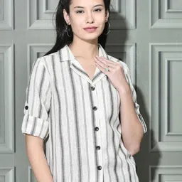 FUTURO Women Regular Fit Striped Shirt Style Top-image-60