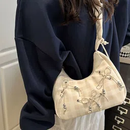 StyleCast x Revolte Structured Bow Detail Checked Shoulder Bag image 4