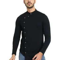 Black Collection Men Solid Mandarin Collar Cotton Slim Fit T-shirt-picture-29