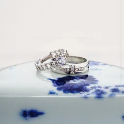 Teeragaj Set Of 2 Stainless Steel Stone-Studded Couple Finger Rings-image-38