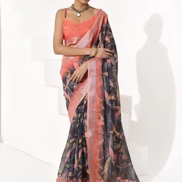 Mitera Women Floral Printed Zari Saree-picture-13