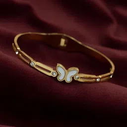 ARTKLIM Stainless Steel Gold-Plated Stones Studded Butterfly Charm Bangle-Style Bracelet-picture-37