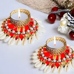 GADINFASHION Gold-Toned & White 2 Pieces Tealight Candle Metal Holder-picture-24