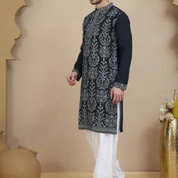 Jompers Men Floral Embroidered Thread Work Straight Kurta With Salwar image 2