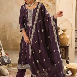 Indo Era Women Ethnic Motifs Embroidered Regular Thread Work Kurta with Trousers & With Dupatta-picture-21