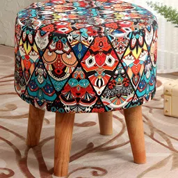 NACIA Red & Blue Ethnic Motifs Printed Wooden Ottoman Pouffes Stool-picture-29