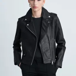 MANGO Women Leather Biker Jacket-image-38