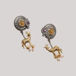 PANASH Silver-Plated Artificial Beaded Animal Shaped Oxidised Drop Earrings image 4