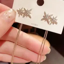 PolluxCraft Korean Gold Plated Stone Studded Contemporary Drop Earrings image 2