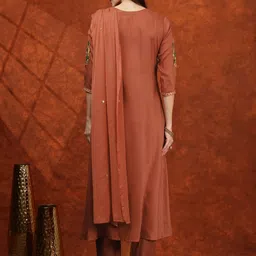 KALINI Women Ethnic Motifs Embroidered A-Line Kurta with Trousers & Dupatta image 4