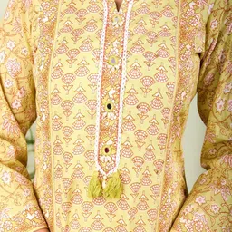 Rasokurti Women Floral Printed Regular Mirror Work Pure Cotton Kurta with Trousers & With Dupatta image 5