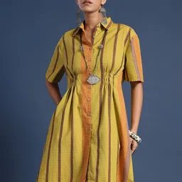 Taavi Striped Pure Cotton Shirt Collar Neck Shirt Dresses-picture-25