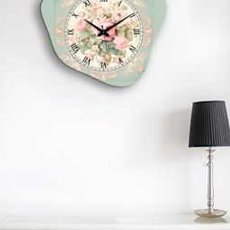OLIVE TREE Blue & White Printed Wooden Geometric Vintage Wall Clock-picture-10