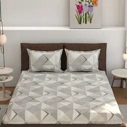 Florida Tan & White Geometric 180 TC Double King Bedsheet Set-2.28mx2.75m-picture-36