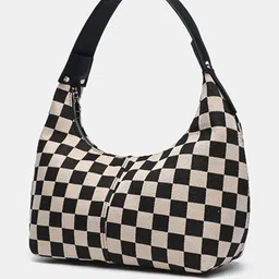 CORSICA Women Black & White Printed PU Half Moon Hobo Bag image 4