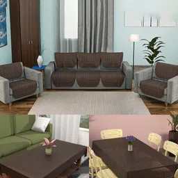 Aura Brown 12 Pieces Cotton Sofa Cover with Center & Dining Table Covers-picture-31