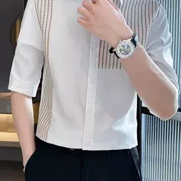 KPOP Vertical Striped Spread Collar Shirt image 2