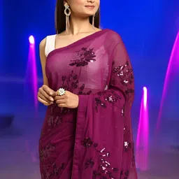 all about you Floral Sequinned Poly Georgette Heavy Work Saree image 4