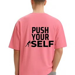 Fashnobic Men Dri-FIT Push Yourself Printed Round Neck Cotton Oversized T-shirt image 3