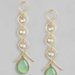 Anouk Gold Plated Teardrop Shaped Artificial Stones & Beads Studded Drop Earrings image 4