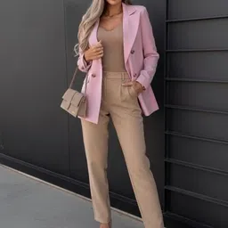 DressBerry Women's Pink Formal Polyester Blazer-image-1