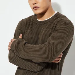 max Men Ribbed Round Neck Long Sleeve Cotton Pullover image 4