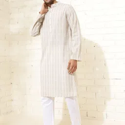 Fabindia Men Striped Thread Work Kurta image 5