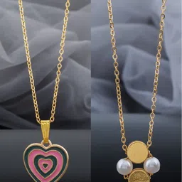 Birado Jewellery Set Of 2 Stainless Steel Gold-Plated Heart Shaped Pendants With Chains-image-43