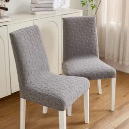 HOMETHREADS Grey 2 Pieces Self Designed Jacquard Stretchable Chair Covers-picture-22