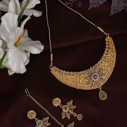 ANIKAS CREATION Gold-Plated Cubic Zirconia Stone-Studded Jewellery Set-picture-35