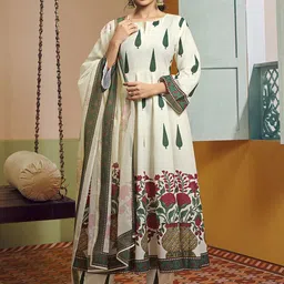 Bhama Couture Jennifer Winget Floral Pure Cotton Anarkali Kurta With Palazzos & Dupatta-image-31