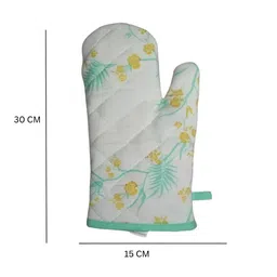 Attica Tracery 2-Pcs Green & White Printed Cotton Mitts & Pot Holders Kitchen Linen Sets image 2