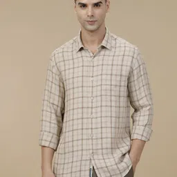 Linen Club Contemporary Slim Fit Checked Pure Linen Casual Shirt-picture-29