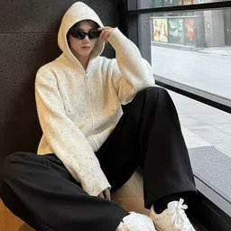 HERE&NOW Men Abstract Printed Long Sleeves Hooded Longline Front Open Sweaters-picture-34