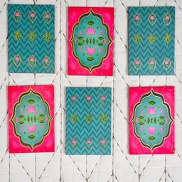 Homewards Blue & Pink 6 Pieces Wooded Square Floral Printed Coasters-picture-12