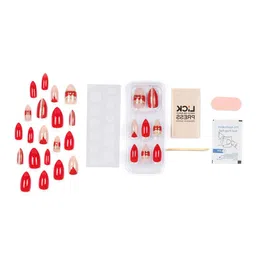LICK 28 Pcs Glossy Long Glitter & Stone Fake nails-Artificial Nails-Press On Nails - Red image 5