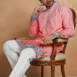 trandtide Men Cotton Blend Kurta Pyjama Set image 1